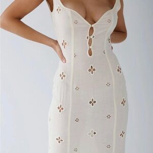 Elegant Cream Floral Cutout Dress mirror Palais - eyelet dress